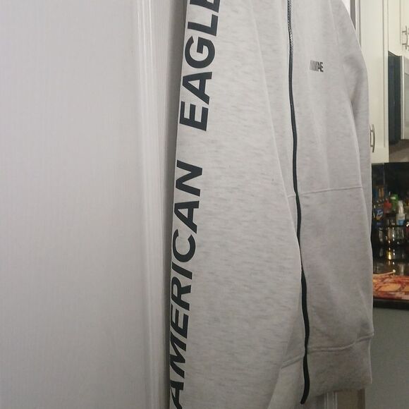 American Eagle light gray black super soft zipper front hoodie  Sz M EUC - Picture 4 of 7
